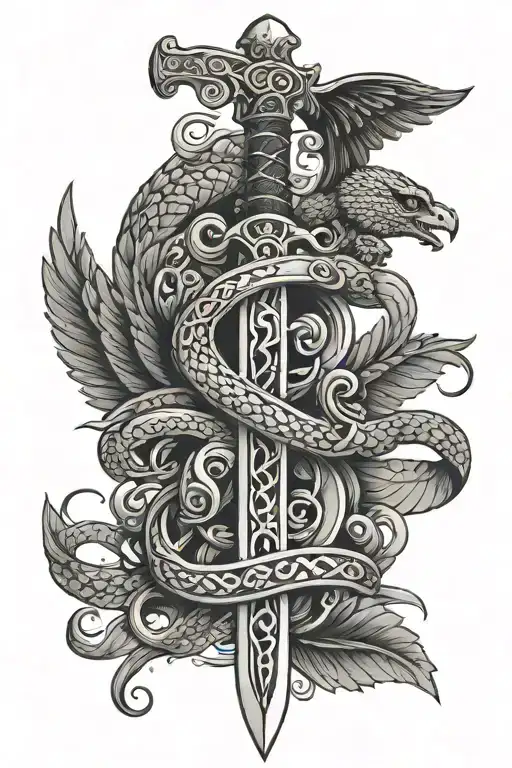 Sword With Wings With Snake Inside Representing