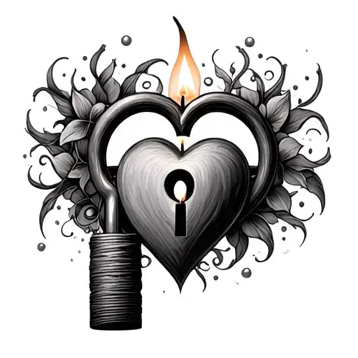A Candle Burning Heart Shaped Lock