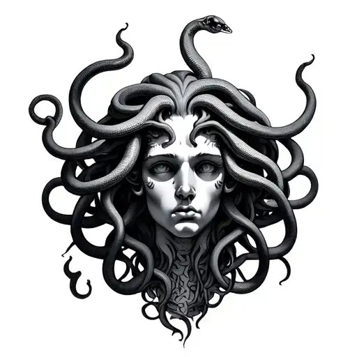 Medusa Head In Center Of Chest With Snakes Going Along Collarbones