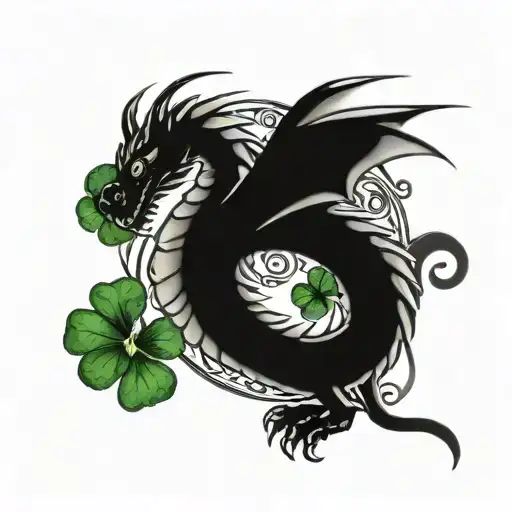 Dragon Holding Five Leaf Clover Leaf