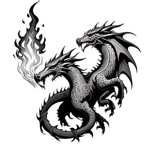 Celtic Warrior And Dragon Breathing Fire