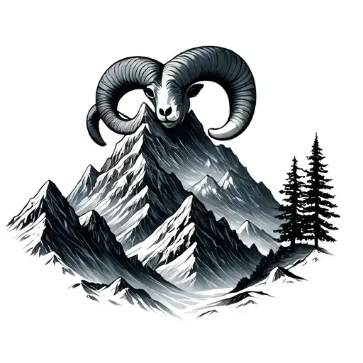 Mountains And Aries Birth Symbol Fine Line