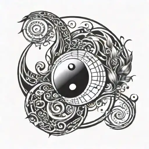 Ying Yang With Music Notes Intertwined