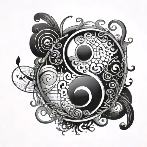 Ying Yang With Music Notes Intertwined