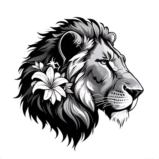 Side View Profile Lions Head With Star Gazer Lilys