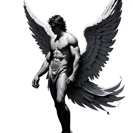 Male Full Body Faceless Angel Wings Flying