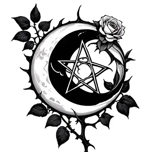 Pentagram Moon Rose Thorn Vine
