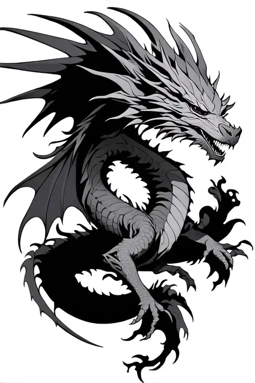 Fourth Wing Style Dragon Thin Line Drawing