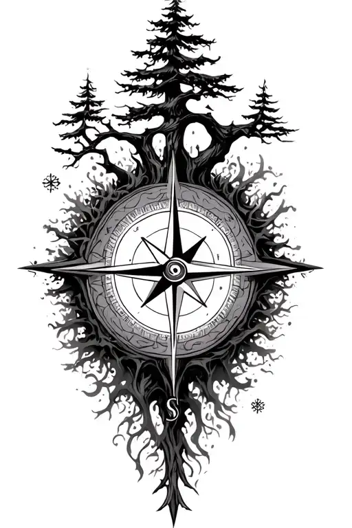 Tree Compass Surrounded By Various