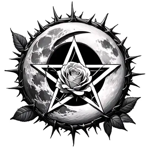 Moon Rose Pentagram Inside Surrounded By Thorns