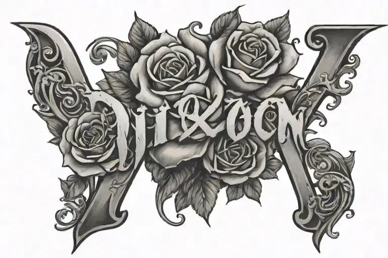 The Word Dixon In Big Letters And Roses Around It