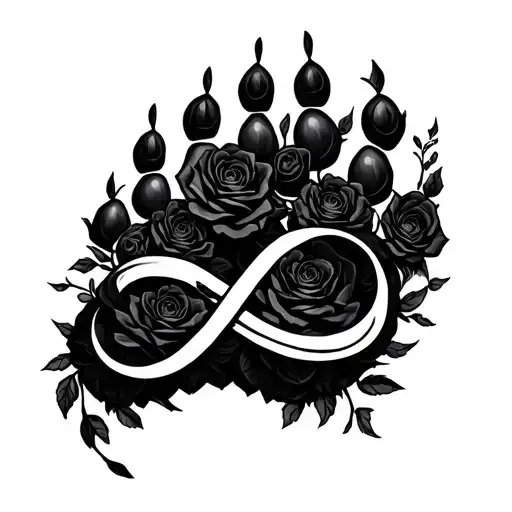 Black Roses Wrapped Around Infinity Symbol Inside Of A Realistic Bear Paw