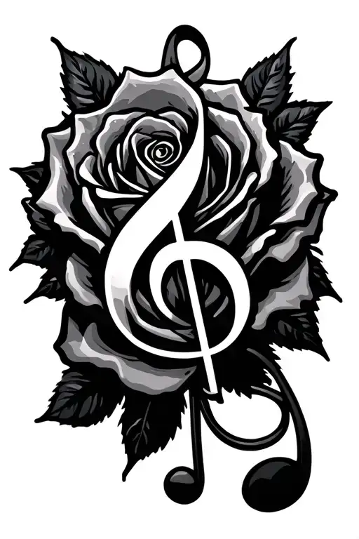 Music Note Covered In Rose Intertwined