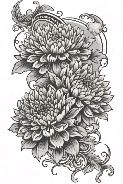 Chrysanthemums And Moon