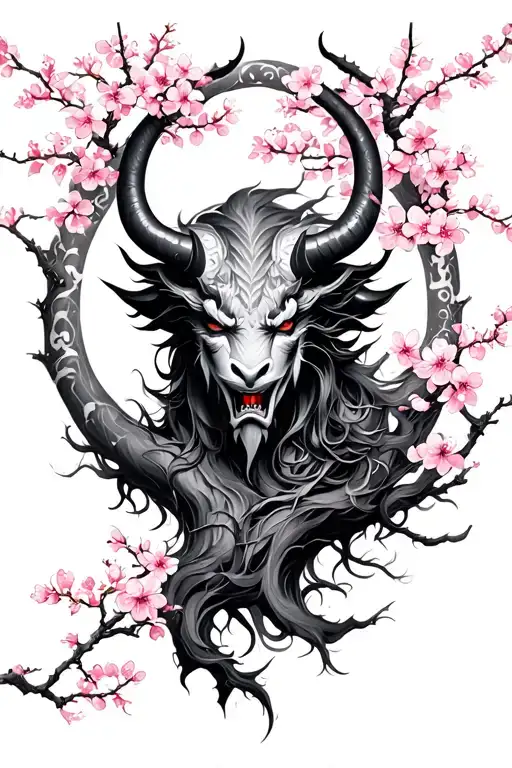 Japanese Cherry Blossom Forest With Oni