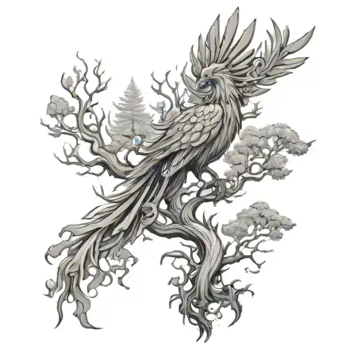 Lebanese Cedar Tree With Phoenix Rising From Ashes