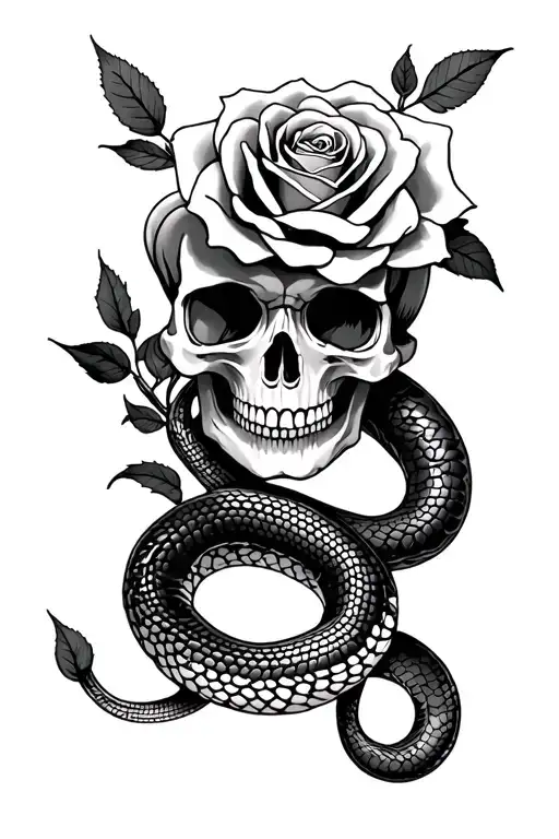 Skull Rose And Snake