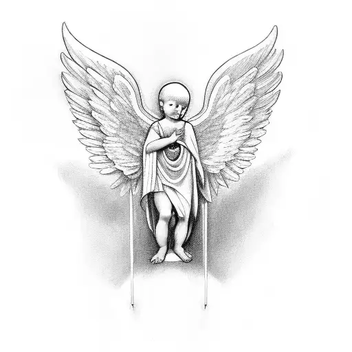 Guardian Angel Looking Down At Cross Baby Angel Looking Up At Cross