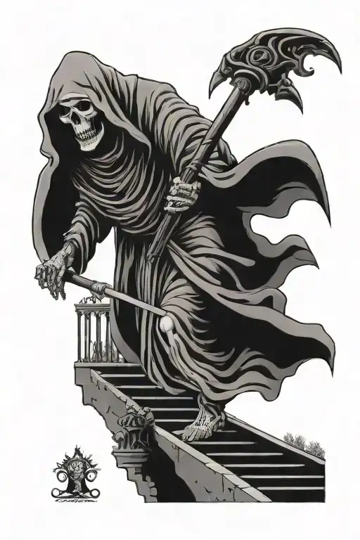 Grim Reaper Walking Up Stairs