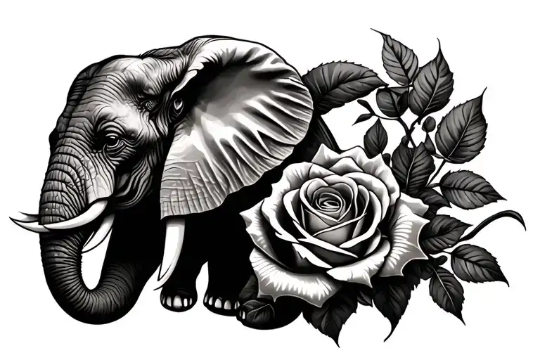 Elephant And Rose Intertwined