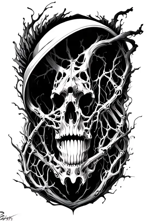 Biomechanical Tattoo With Nerves Forming In To Ribveres And Streams