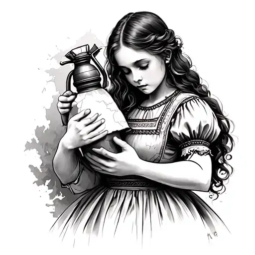 Dad Sketch Girl In A Ukrainian Folk Dress That Hugs Ukraine's Map And Holds A Grenade In His Hands