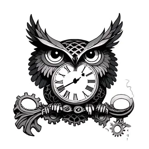 Owl Clock Gears Intertwined
