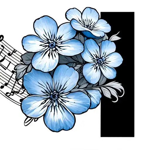 Forget-me-not Flowers Going Up In A Line With Musical Notes