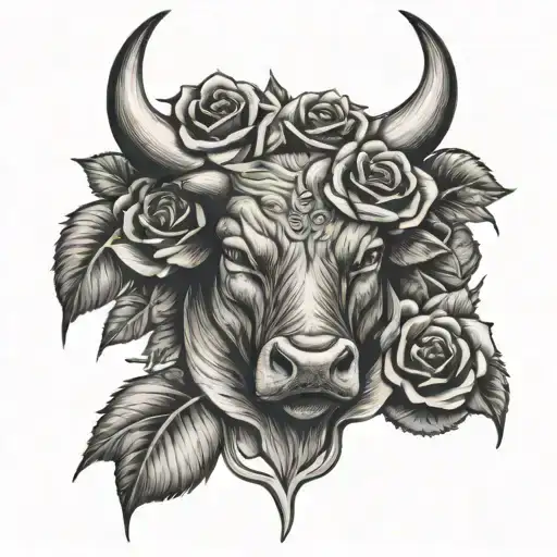 Dead Bull Head With Roses