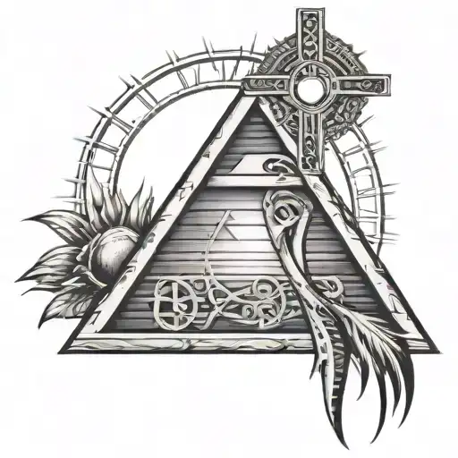 Ankh Inside Of Pyramid With A Sun Behind It