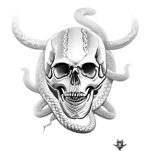 Skull With Snake Gliding From Mouth