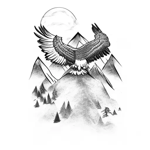 An Eagle Soaring Over A Mountain Range With Mature Forests