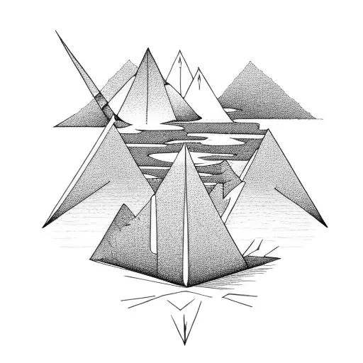 A Bonfire By A Serene Lake At Sunset Encased In Triangles