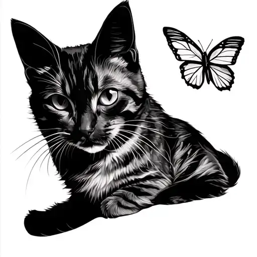 Cat And Butterflie Flying In A Line