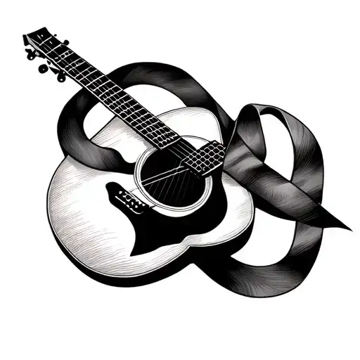 Acoustic Guitar With Cancer Ribbon Intertwined