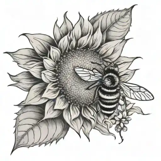 Sunflower And Bee Flying