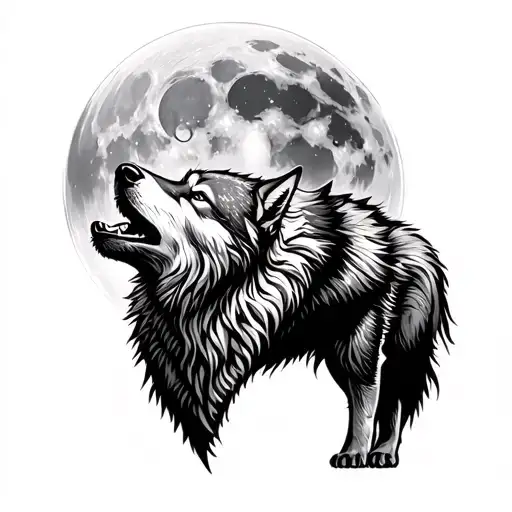 Decaing Wolf Howling At The Moon Full Body