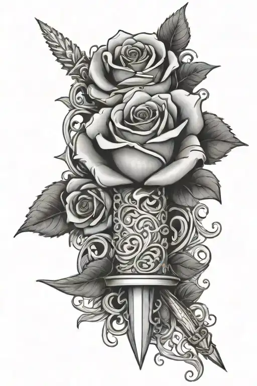 Dagger With Rose Vines Surrounding