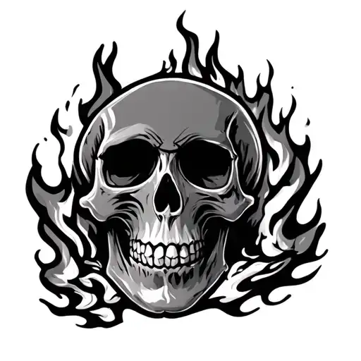 Cartoon Style Skull On Fire
