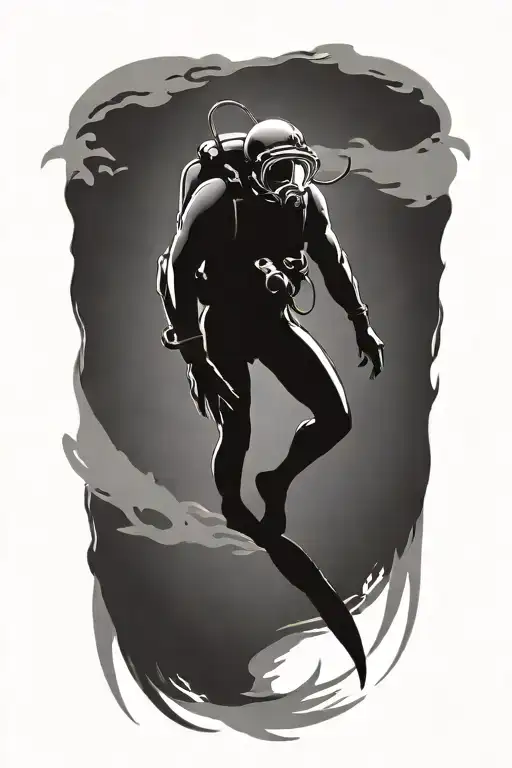 Silhouette Scuba Diver Add Fins