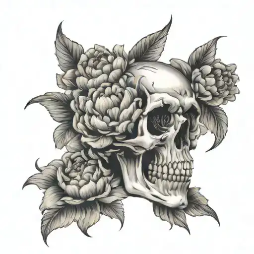 Skull And Peony Flowers
