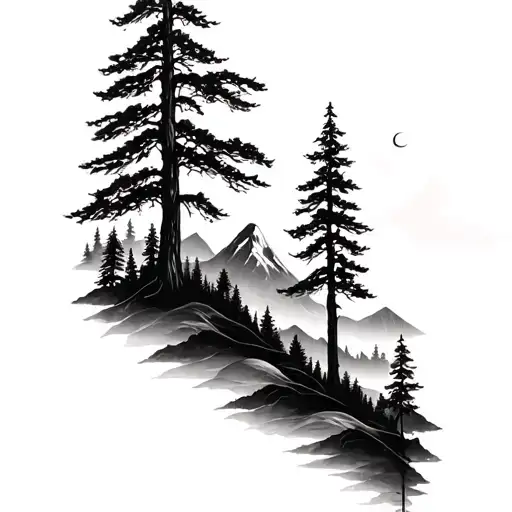 Half Sleeve With Trees And Mountain Landscape
