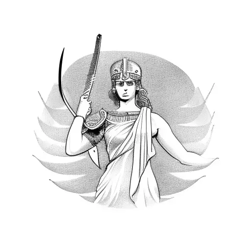 A Minimalist Design Of The Greek Goddess Athena Holding A Gladiator Sword