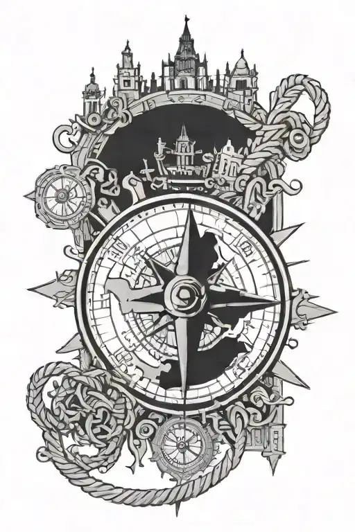 Map Of Manchester With Compass And Ropes Bonded Together Representing