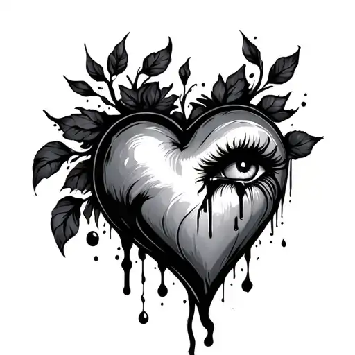 Black Tattoo With Crying Heart