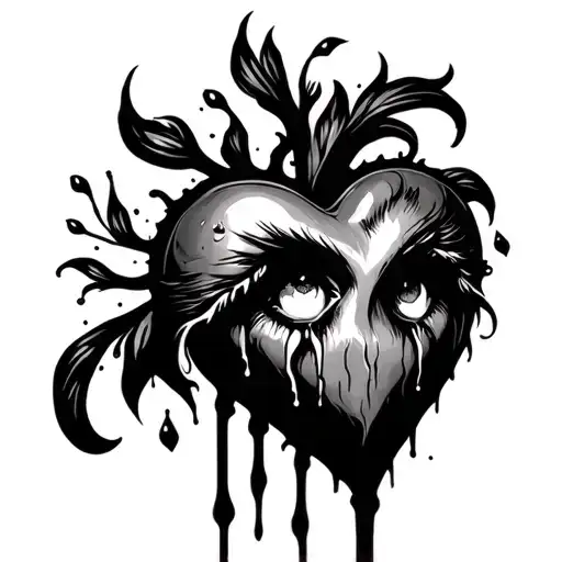 Black Tattoo With Crying Heart