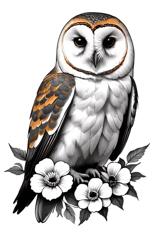 Barn Owl And Flowers