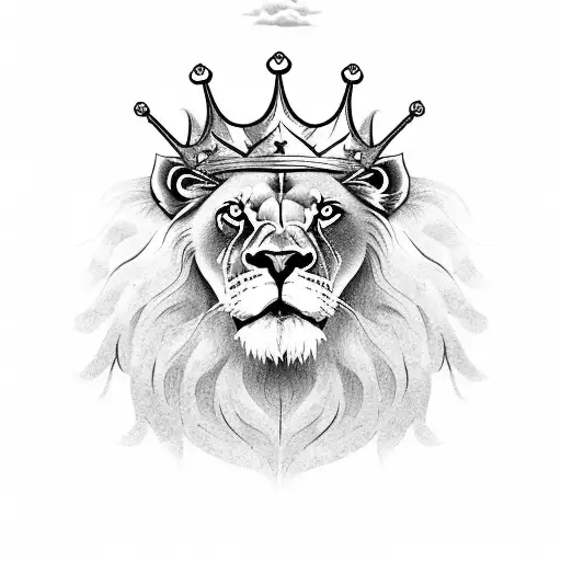 Lion With Crown On Top Of Its Head With Clouds In The Background