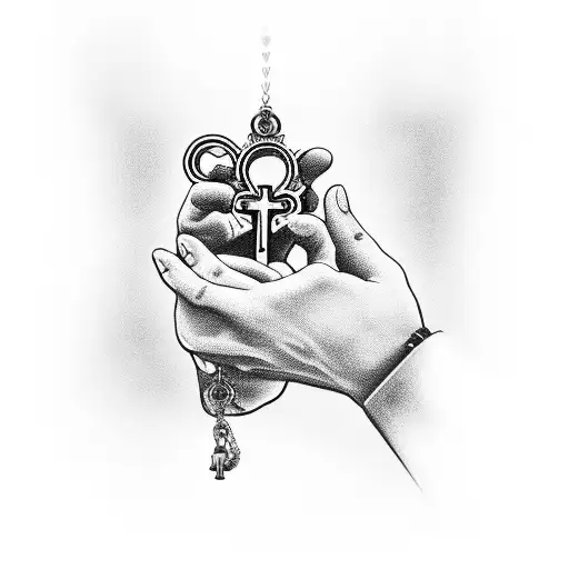 Praying Hands Holding Rosary And Military Dog Tags