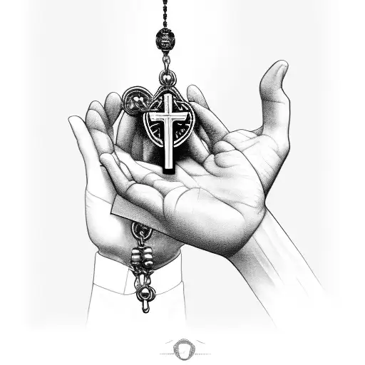 Praying Hands Holding Rosary And Military Dog Tags